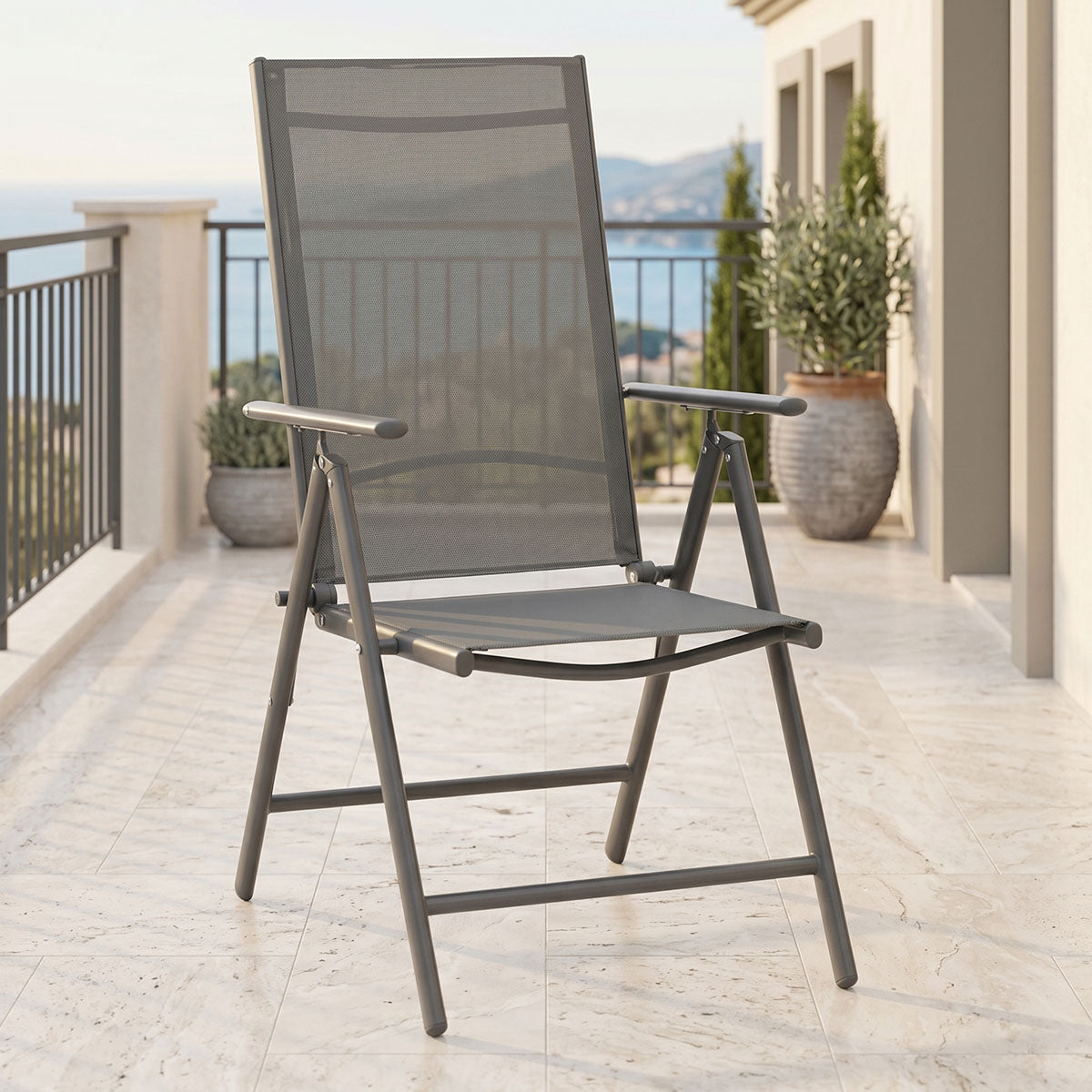 Πολυθρόνα Candor pakoworld ανθρακί μέταλλο και γκρι textilene 51.5x63.5x107εκ