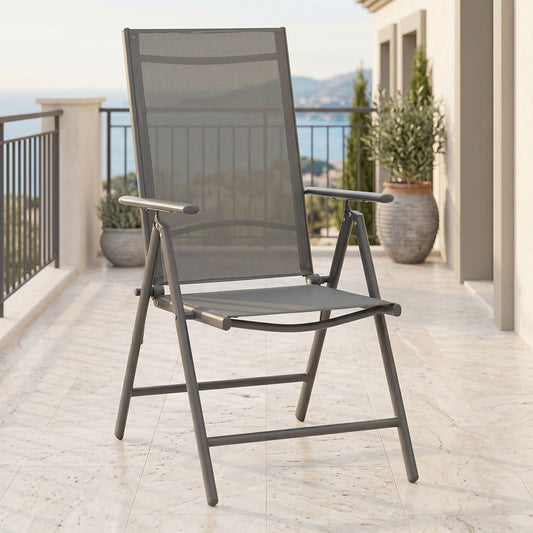 Πολυθρόνα Candor pakoworld ανθρακί μέταλλο και γκρι textilene 51.5x63.5x107εκ
