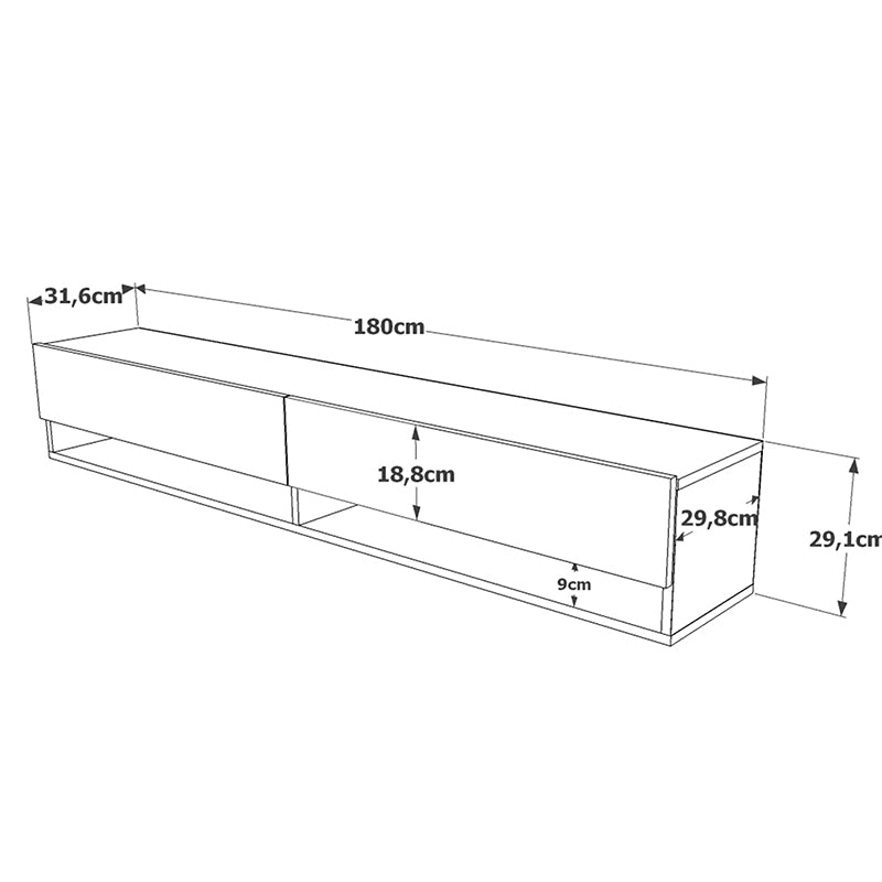 Έπιπλο τηλεόρασης επιτοίχιο Handra pakoworld λευκό-oak 180x31,5x29,5εκ