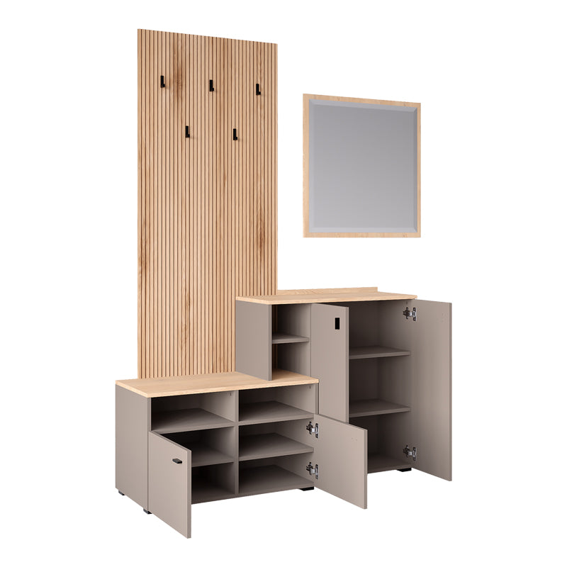 Έπιπλο εισόδου Ebro pakoworld σε oak-cappuccino απόχρωση 150.3x41.2x204.7εκ