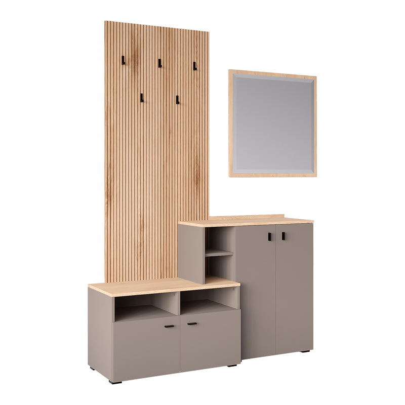 Έπιπλο εισόδου Ebro pakoworld σε oak-cappuccino απόχρωση 150.3x41.2x204.7εκ