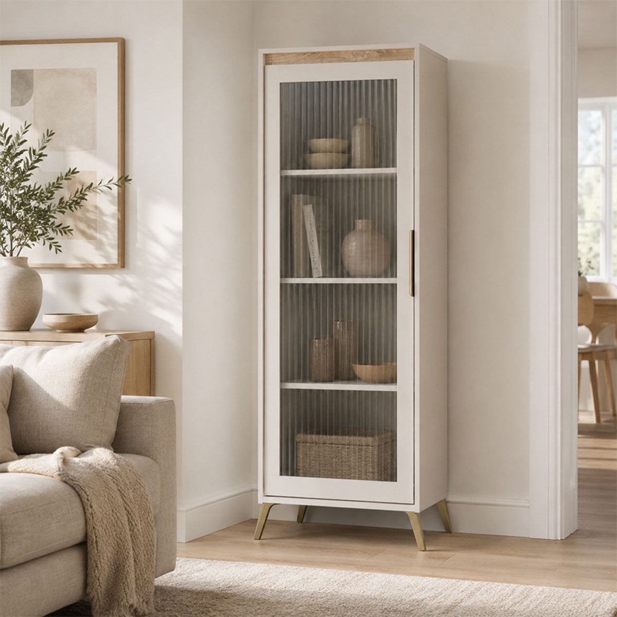 Βιτρίνα Belka pakoworld κρεμ με oak 55,6x45x152,6εκ