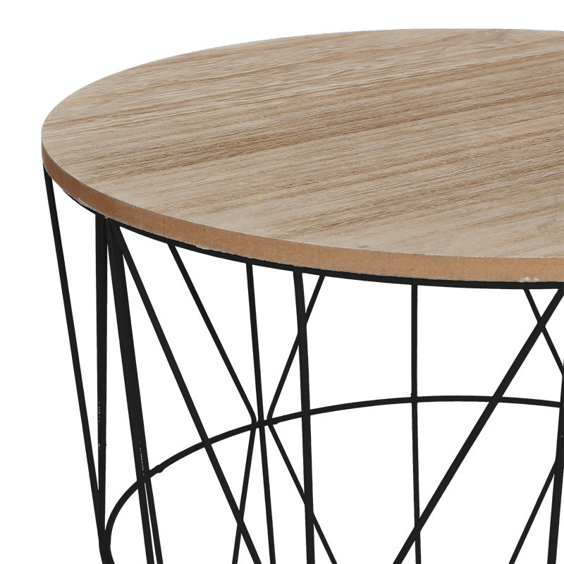 Βοηθητικό τραπέζι Kumi pakoworld mdf επιφάνεια oak και μέταλλο σε μαύρη απόχρωση Φ40x41εκ