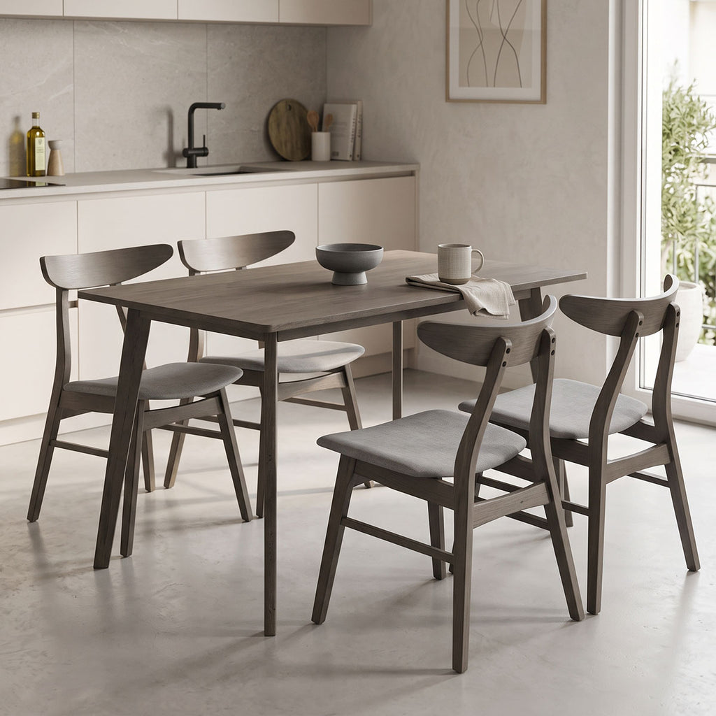 Tραπεζαρία Benson - Orlean pakoworld σετ 5τμχ rustic grey-ύφασμα γκρι 120x75x75εκ