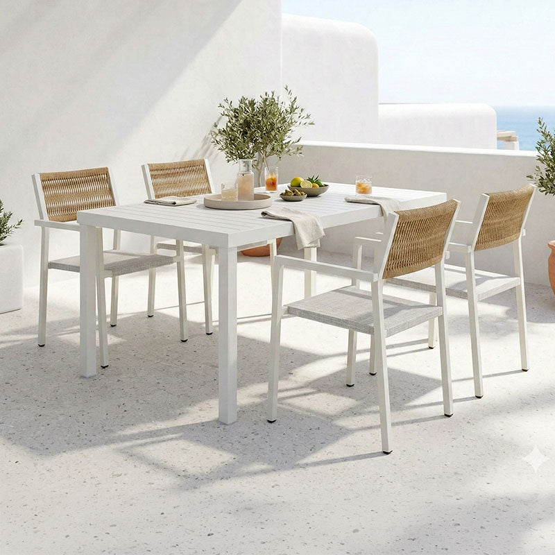Τραπεζαρία Kliton - Savor σετ 5τεμ pakoworld αλουμίνιο σε λευκή απόχρωση 150x80x74εκ