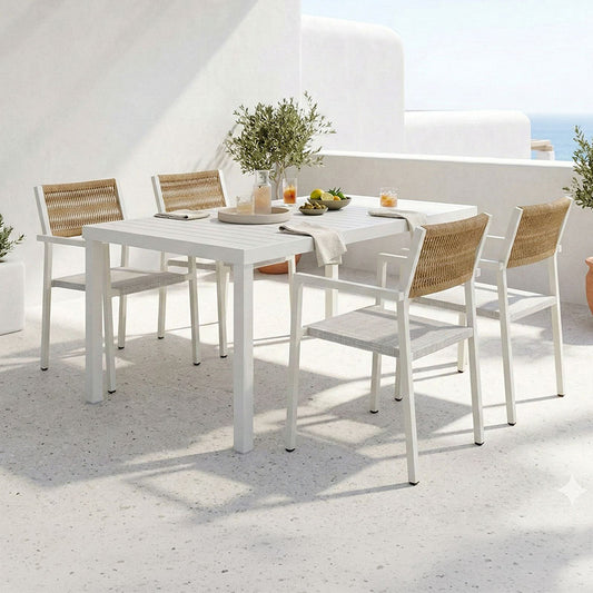 Τραπεζαρία Kliton - Savor σετ 5τεμ pakoworld αλουμίνιο σε λευκή απόχρωση 150x80x74εκ