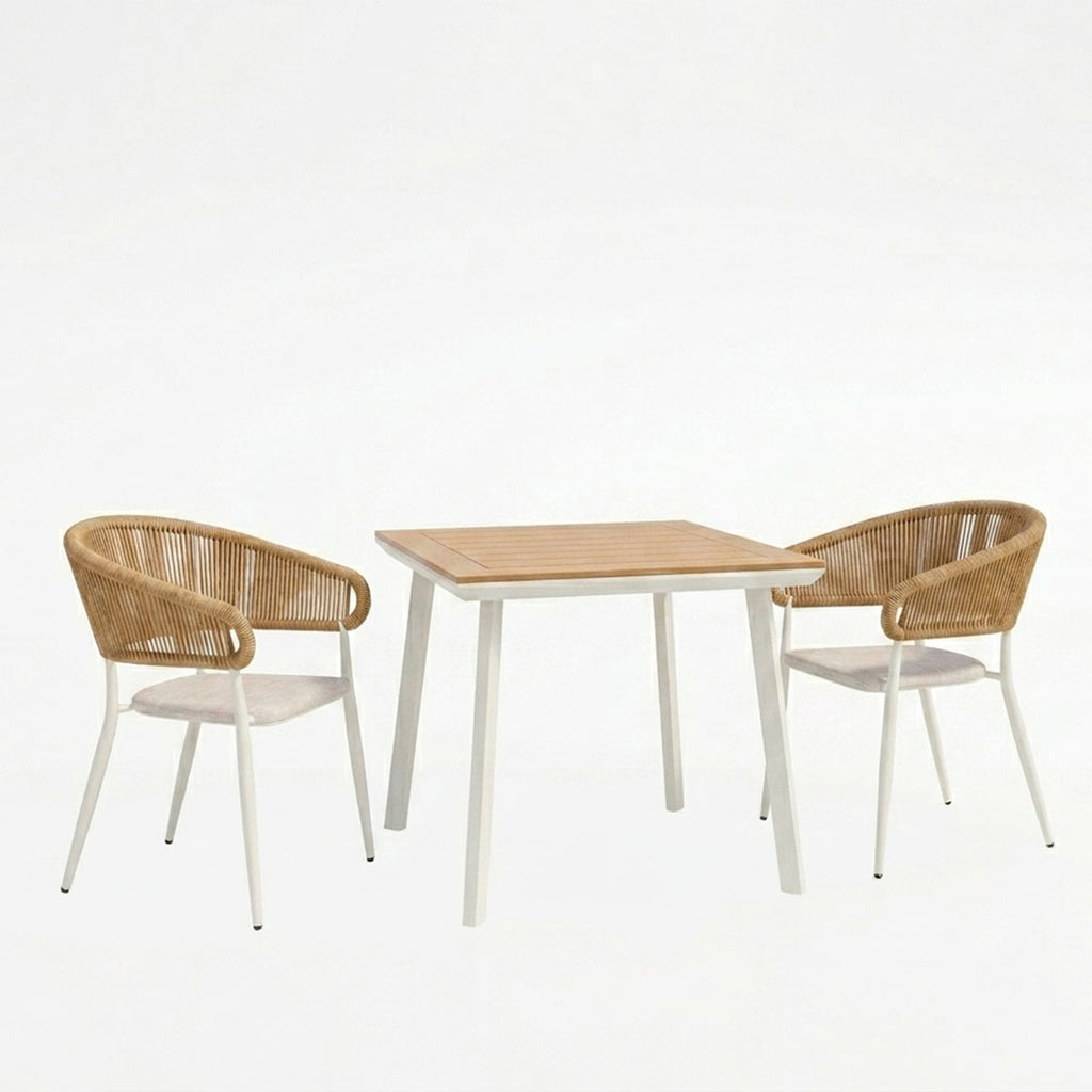 Τραπεζαρία Synergy-Raven σετ 3τεμ pakoworld λευκό αλουμίνιο και plywood σε φυσικό χρώμα 80x80x74εκ
