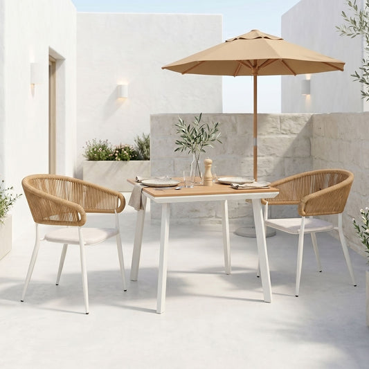 Τραπεζαρία Synergy-Raven σετ 3τεμ pakoworld λευκό αλουμίνιο και plywood σε φυσικό χρώμα 80x80x74εκ
