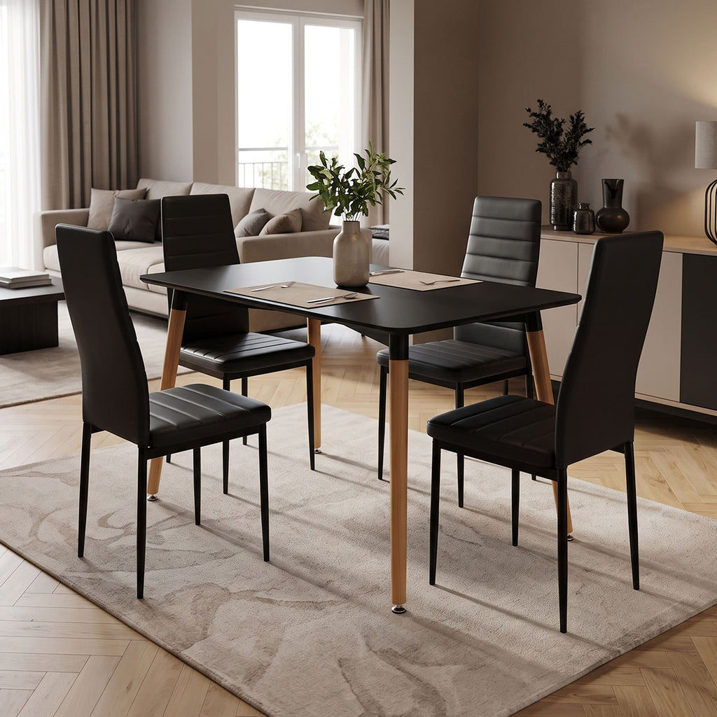 Τραπεζαρία Natali-Parker pakoworld σετ 5τεμ mdf σε μαύρη-φυσική απόχρωση 120x80x76cm