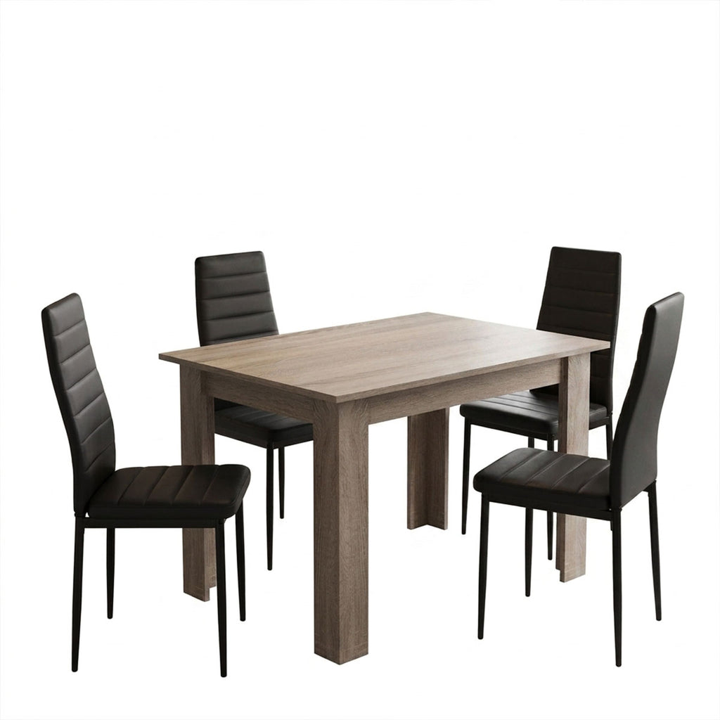 Τραπεζαρία Manka-Parker pakoworld σετ 5τεμ mdf σε μαύρη-sonoma truffle απόχρωση 110x80x77εκ