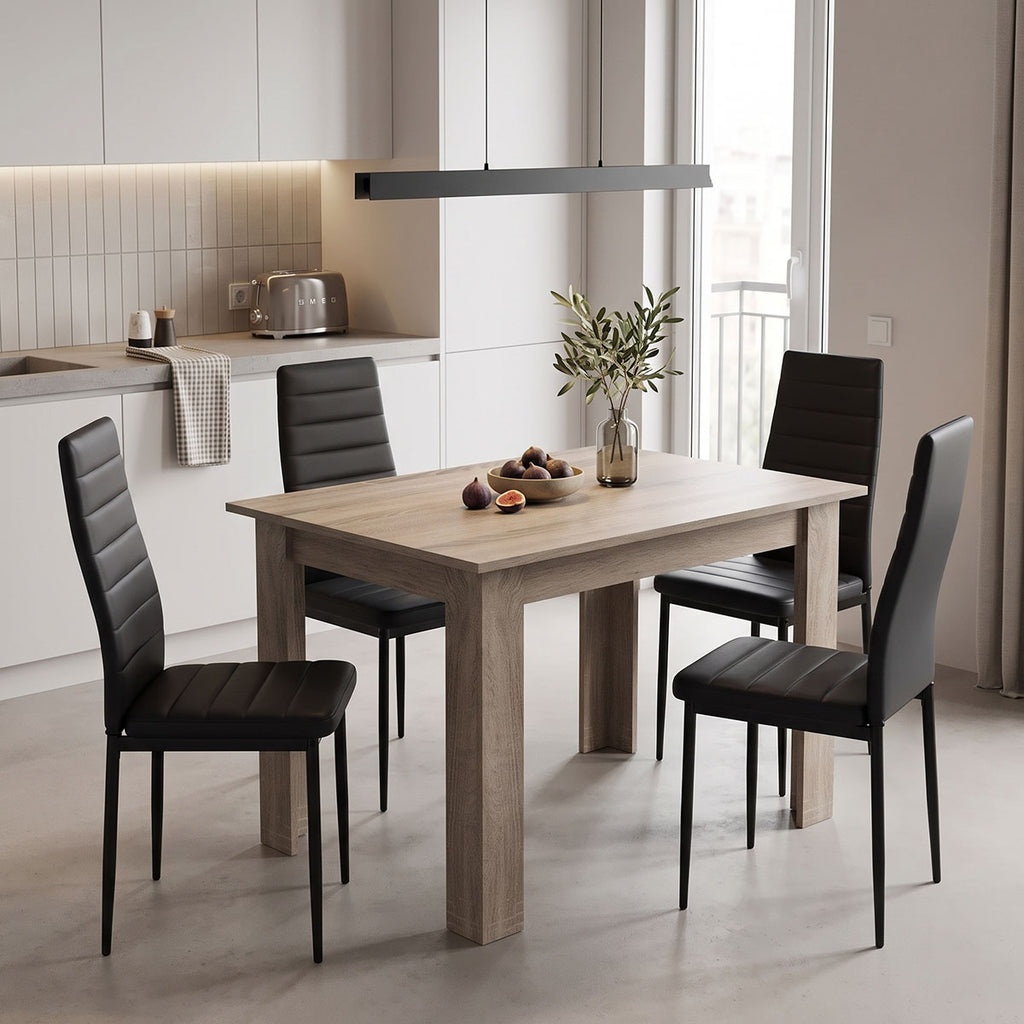 Τραπεζαρία Manka-Parker pakoworld σετ 5τεμ mdf σε μαύρη-sonoma truffle απόχρωση 110x80x77εκ