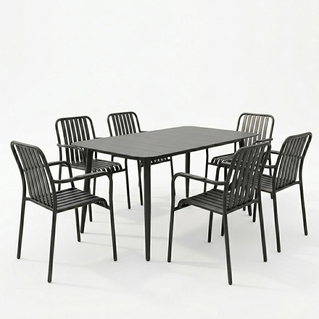 Τραπεζαρία Heven Vista pakoworld σετ 7τεμ μαύρο αλουμίνιο 120x70x72εκ