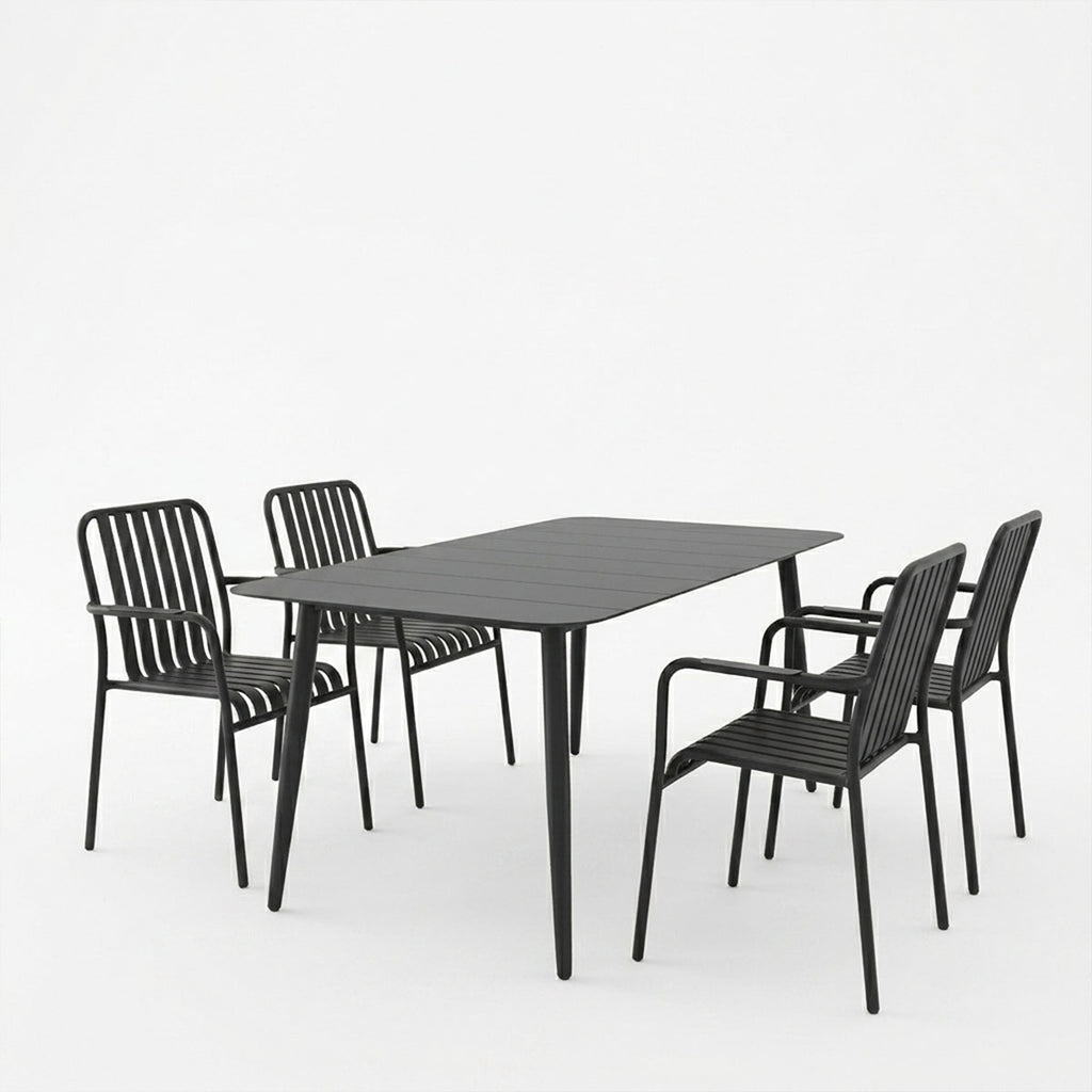 Τραπεζαρία Heven Vista pakoworld σετ 5τεμ μαύρο αλουμίνιο 150x80x72εκ