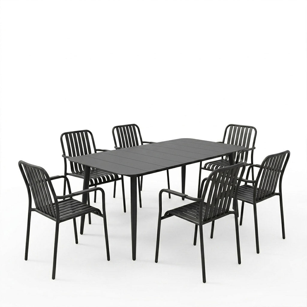 Τραπεζαρία Heven Vista pakoworld σετ 7τεμ μαύρο αλουμίνιο 150x80x72εκ
