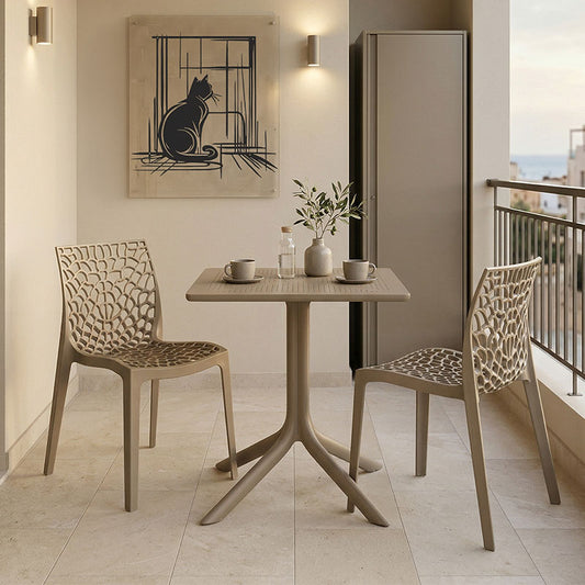 Τραπεζαρία Groovy Hush pakoworld σετ 3τεμ cappuccino PP 60x60x76εκ