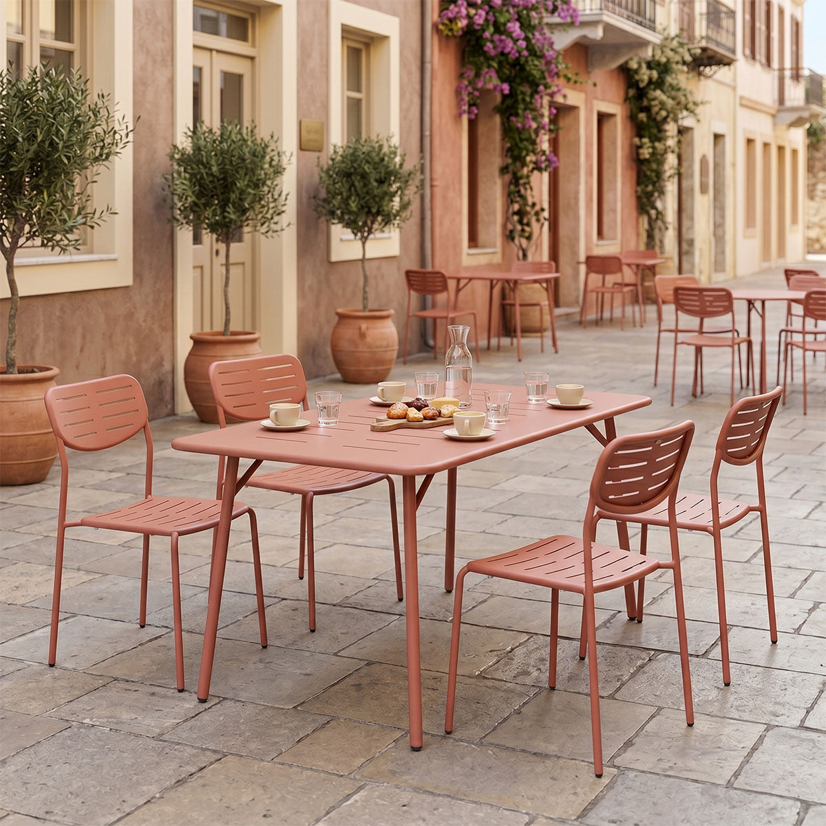 Τραπεζαρία Moraja Deraby Ι pakoworld σετ 5τεμ terracotta μέταλλο 140x80x72εκ