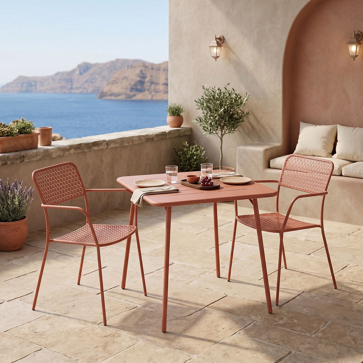 Τραπεζαρία Moraja Federal pakoworld σετ 3τεμ terracotta μέταλλο 70x70x73εκ