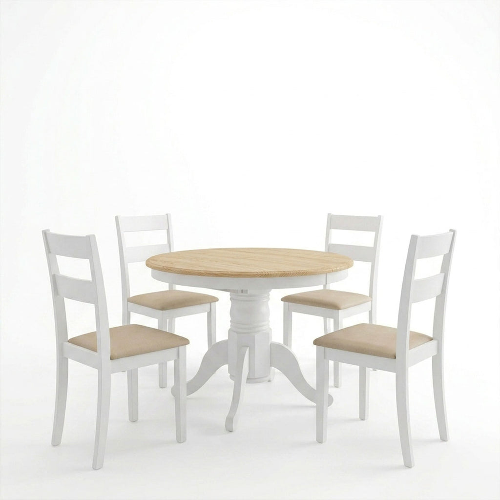 Τραπεζαρία Dallan Lars pakoworld 5τεμ λευκό rubberwood Φ100(+38)x100x75εκ