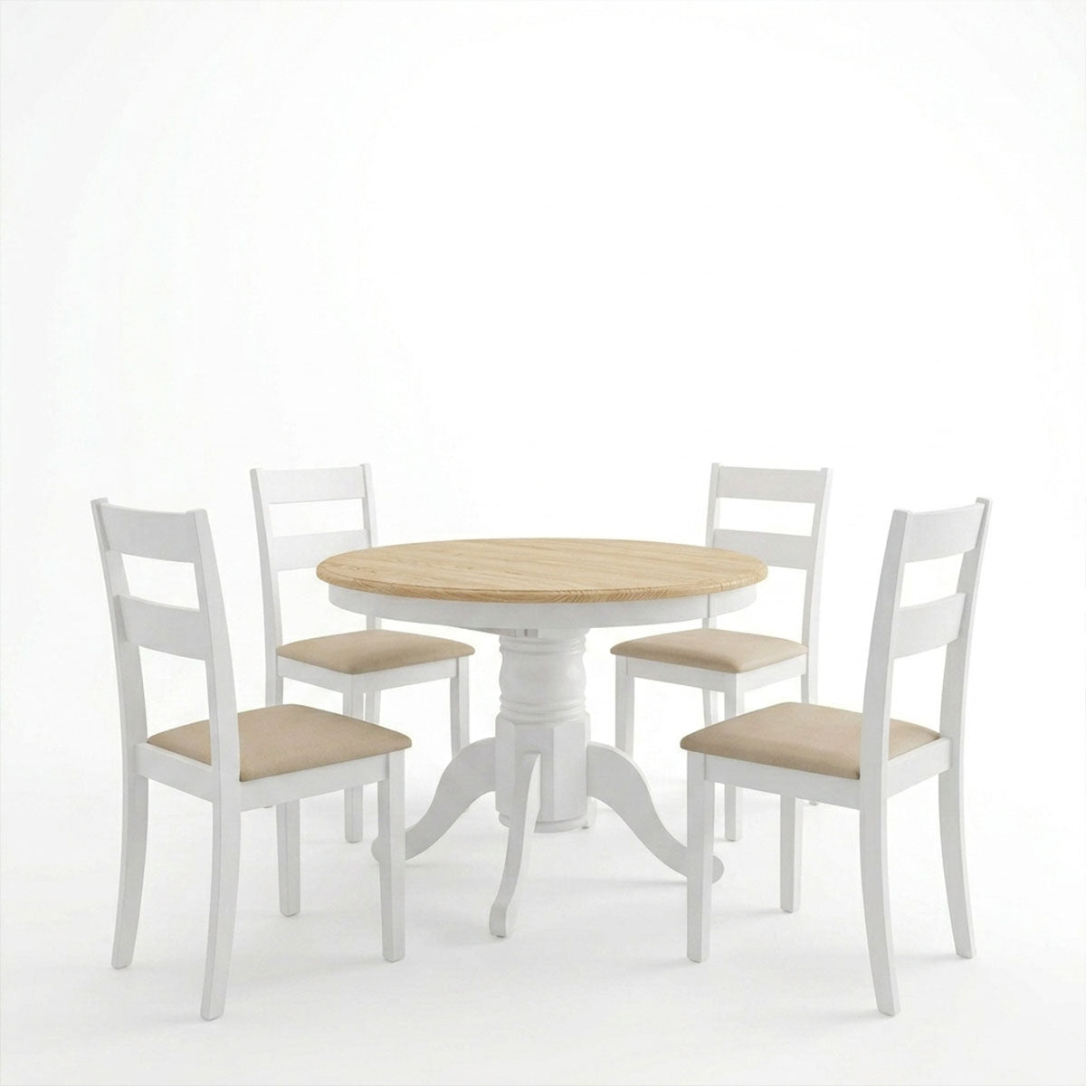 Τραπεζαρία Dallan Lars pakoworld 5τεμ λευκό rubberwood Φ100(+38)x100x75εκ