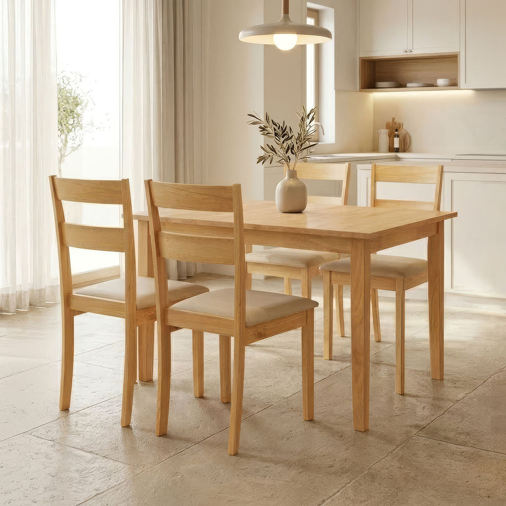 Τραπεζαρία Dallan Country pakoworld 5τεμ σε φυσική απόχρωση rubberwood 120-150x80x74εκ