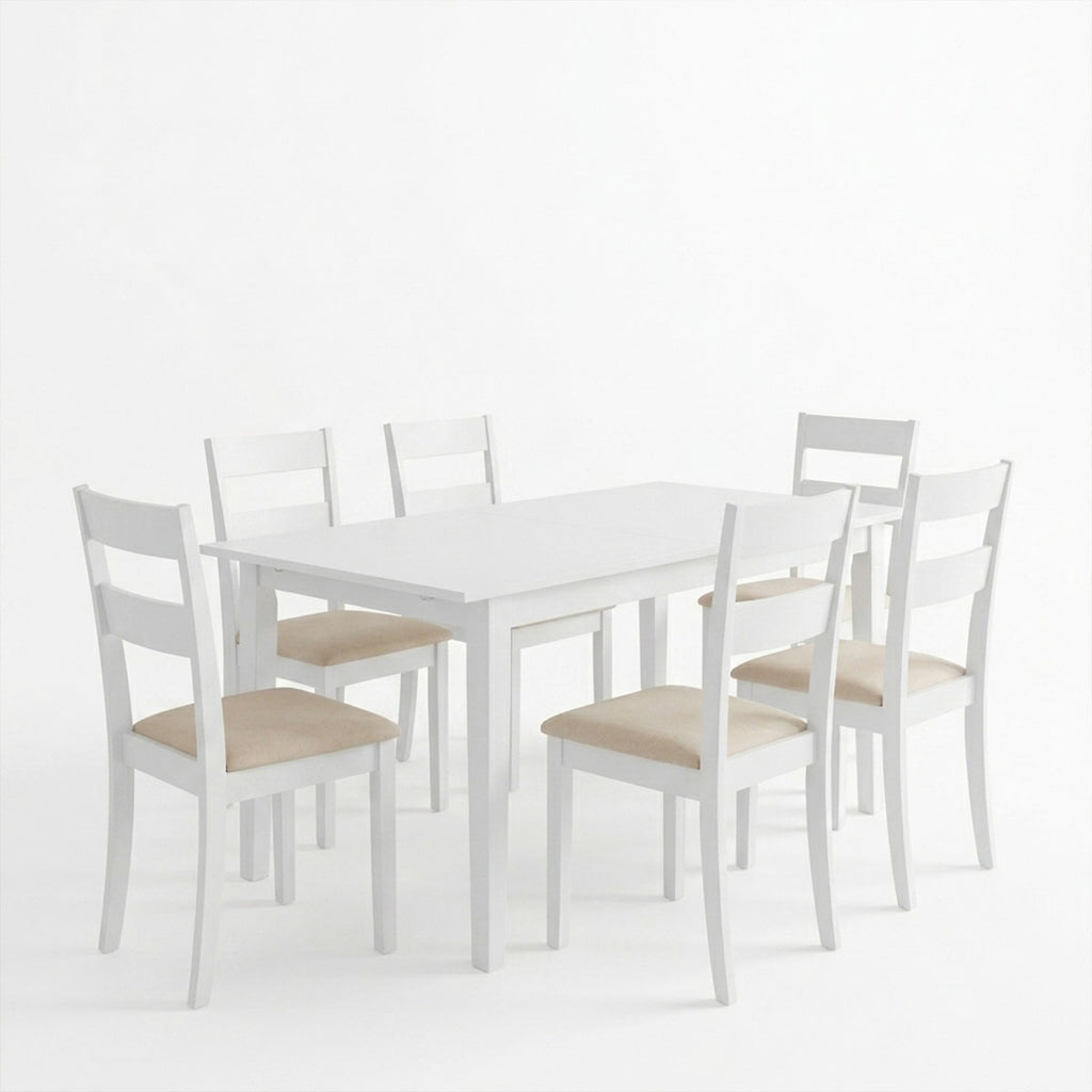 Τραπεζαρία Dallan Mabor pakoworld 7τεμ λευκό rubberwood 120-150x80x73,8εκ