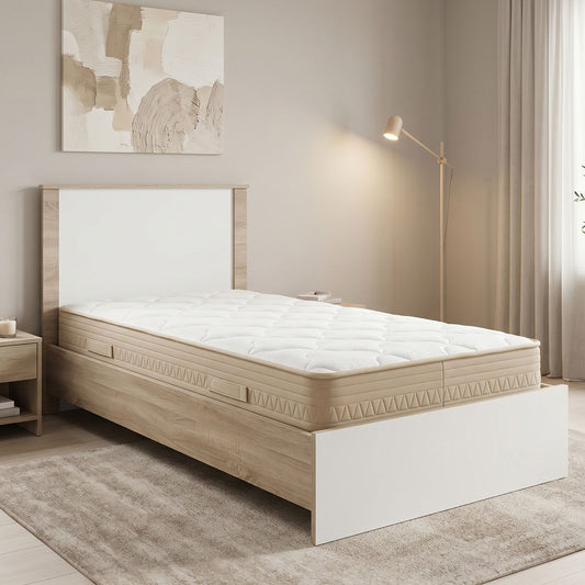Κρεβάτι με στρώμα Athos Sleepy pakoworld sonoma λευκό 90x190εκ