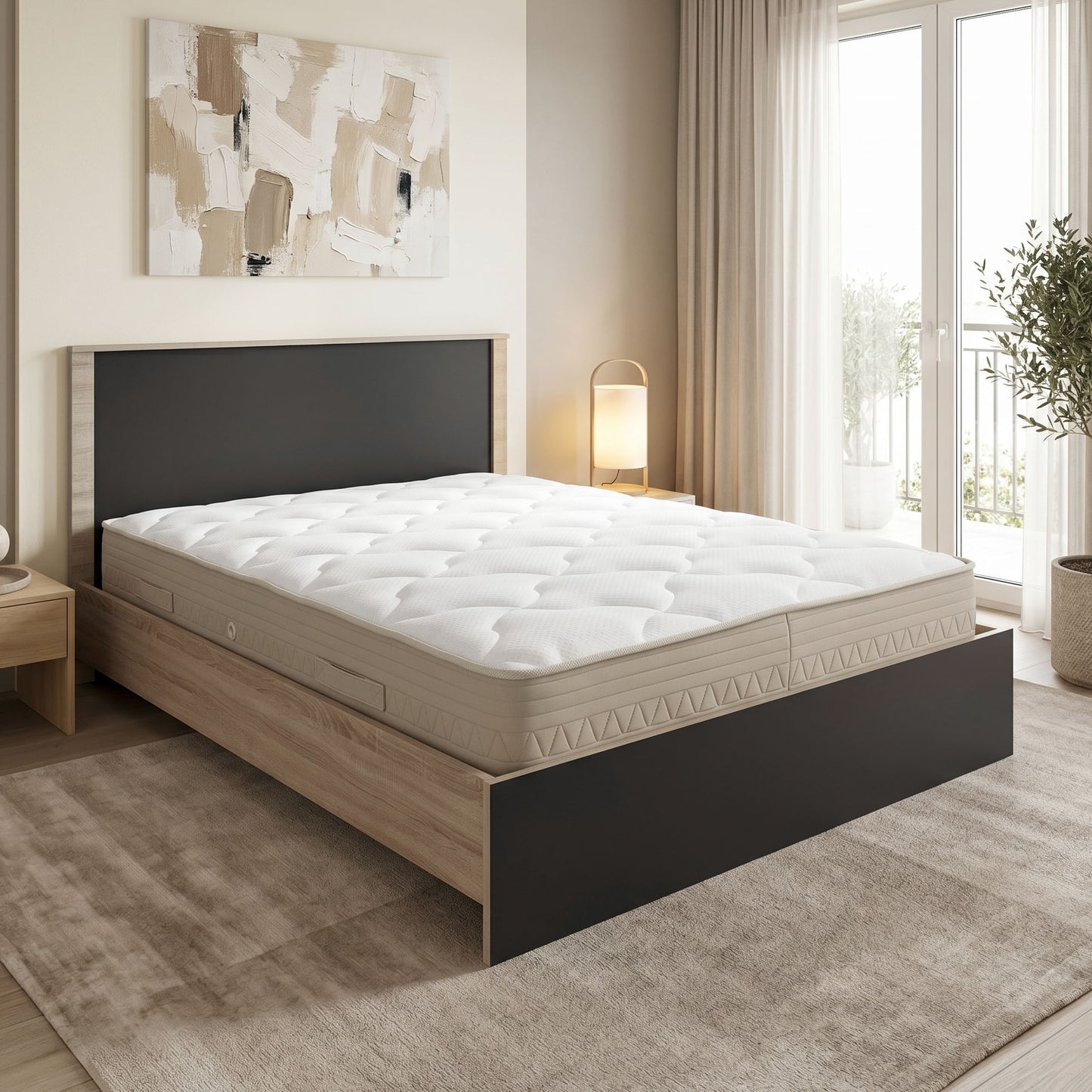 Κρεβάτι με στρώμα Athos Sleepy pakoworld sonoma ανθρακί 160x200εκ