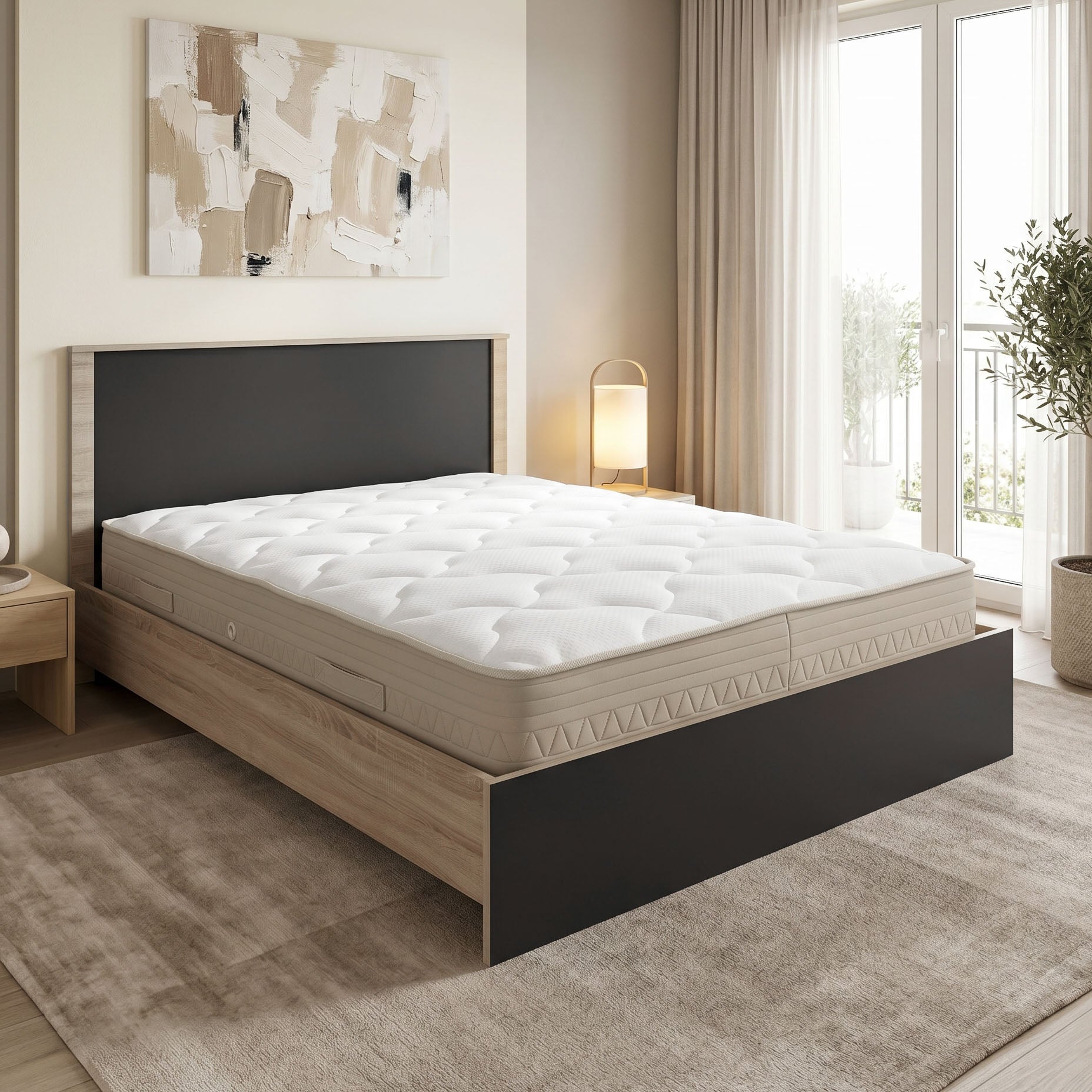 Κρεβάτι με στρώμα Athos Sleepy pakoworld sonoma ανθρακί 160x200εκ