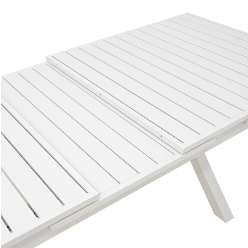 Τραπεζαρία Dagyn Noevo pakoworld σετ 7τεμ λευκό αλουμίνιο με PE σχοινί σε φυσική απόχρωση 180-240x90x76εκ
