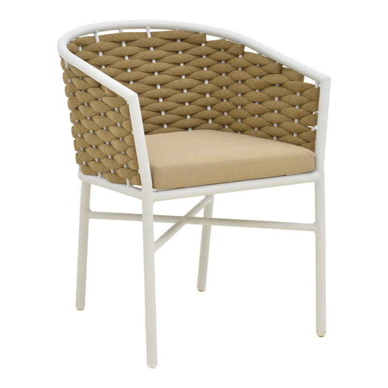 Τραπεζαρία Dagyn Noevo pakoworld σετ 7τεμ λευκό αλουμίνιο με PE σχοινί σε φυσική απόχρωση 180-240x90x76εκ