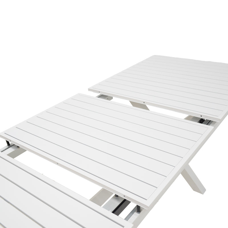 Τραπεζαρία Dagyn Breze pakoworld σετ 7τεμ λευκό αλουμίνιο με φυσική απόχρωση 180-240x90x76εκ