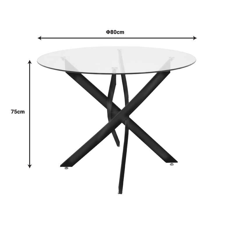 Τραπεζαρία με Καρέκλες Julita γκρι και Τραπέζι Antoro γυαλί με μαύρο μέταλλο Φ80x75εκ Σετ 5τεμ