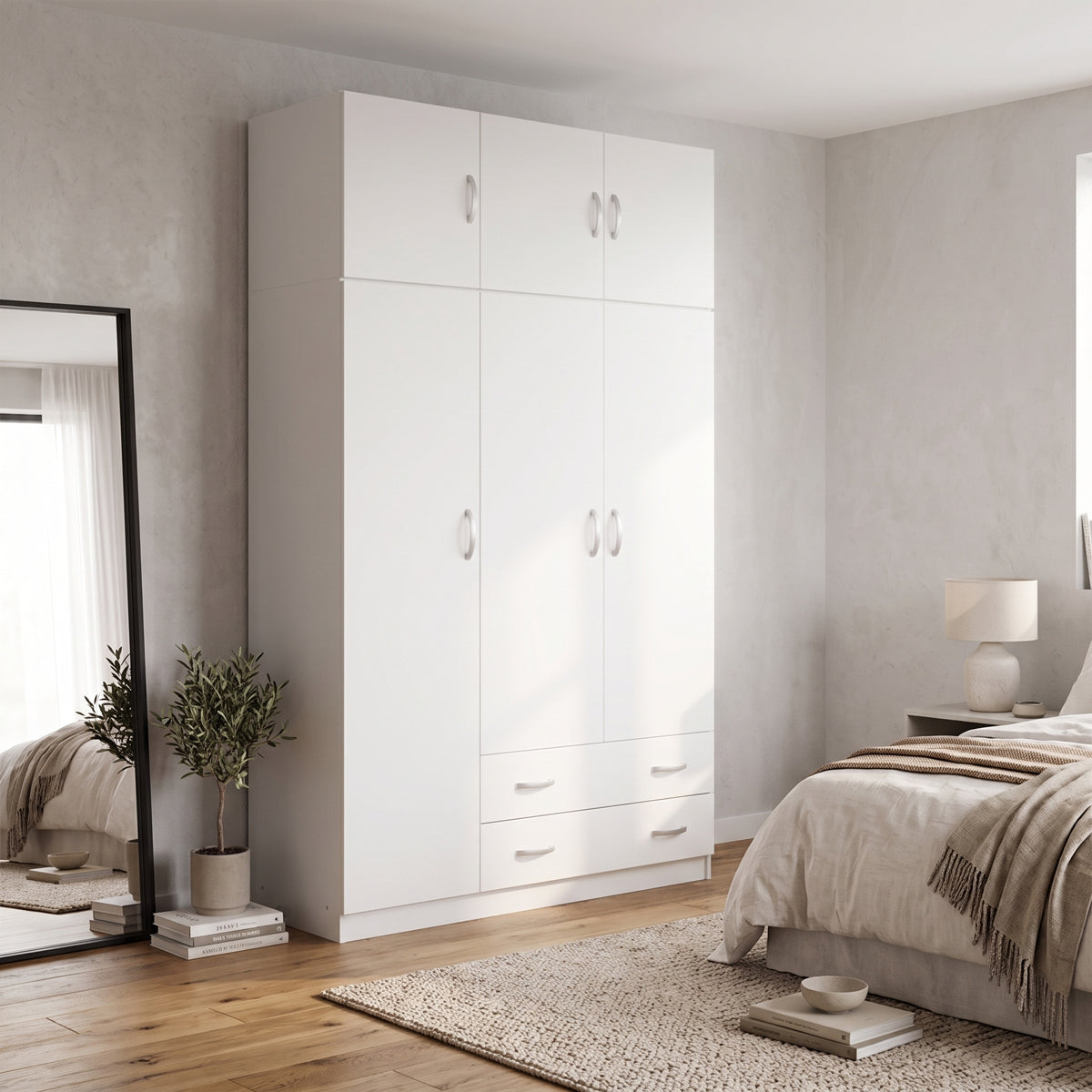 Ντουλάπα τρίφυλλη με πατάρι Alvia pakoworld λευκό 150x51x240εκ