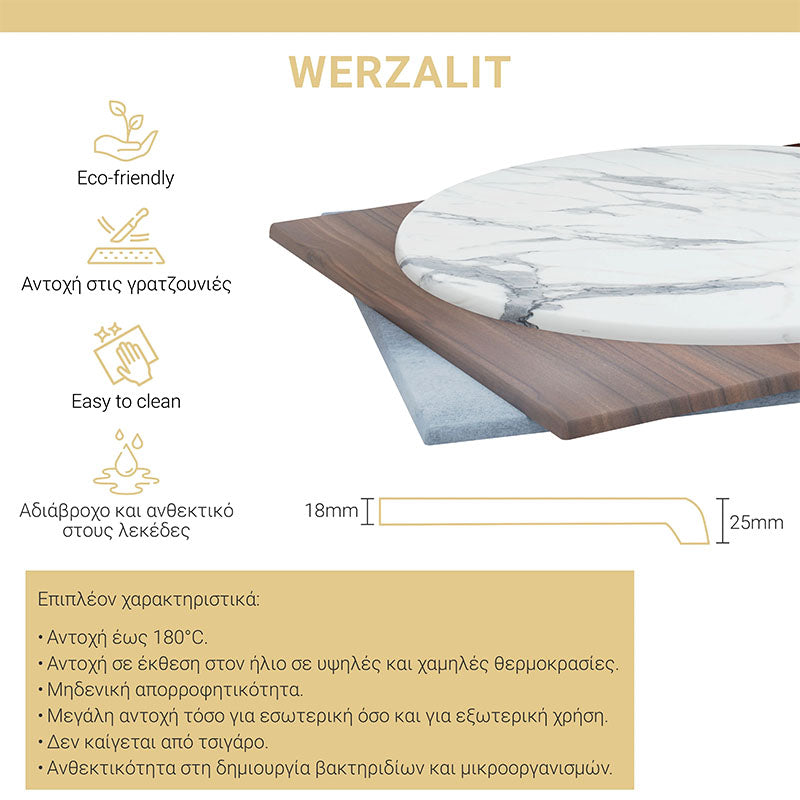 Επιφάνεια τραπεζιού Noble pakoworld Werzalit καρυδί 70x70εκ πάχους 35mm