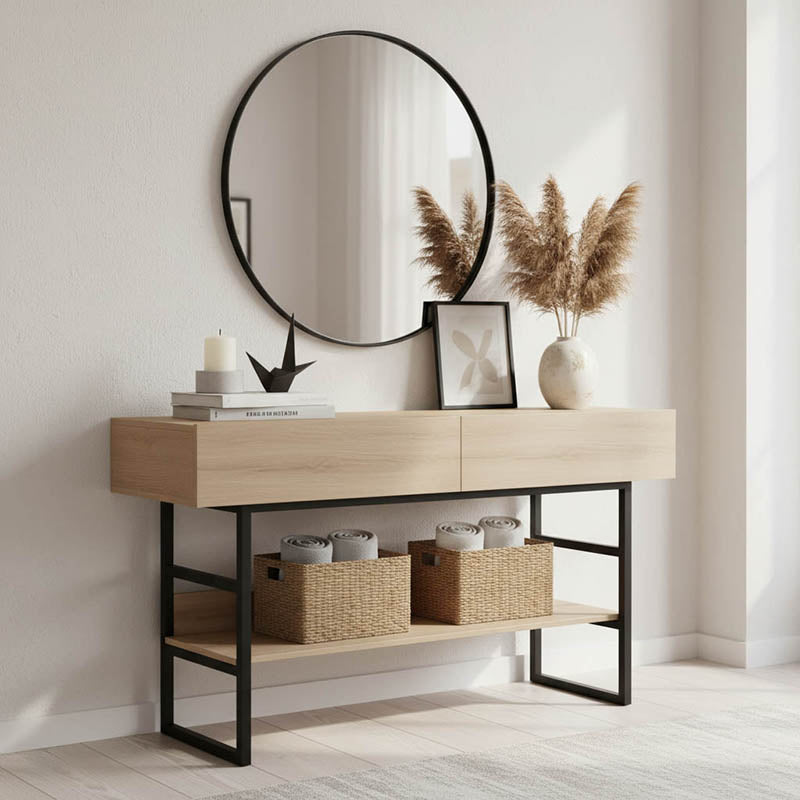 Κονσόλα Vien pakoworld σε sonoma-μαύρη απόχρωση 139x43x75.5εκ