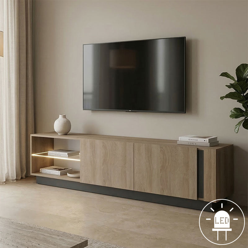 Έπιπλο τηλεόρασης με Led Vario pakoworld sonoma - ανθρακί 185.6x35x45εκ