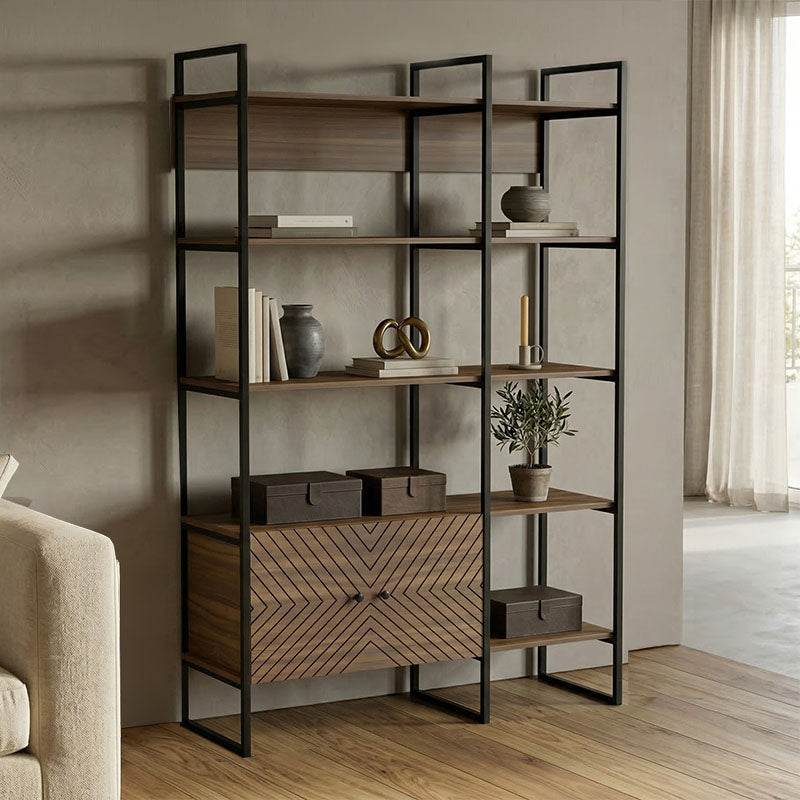 Βιβλιοθήκη Rhombo pakoworld καρυδί-μαύρο 120x35x180εκ