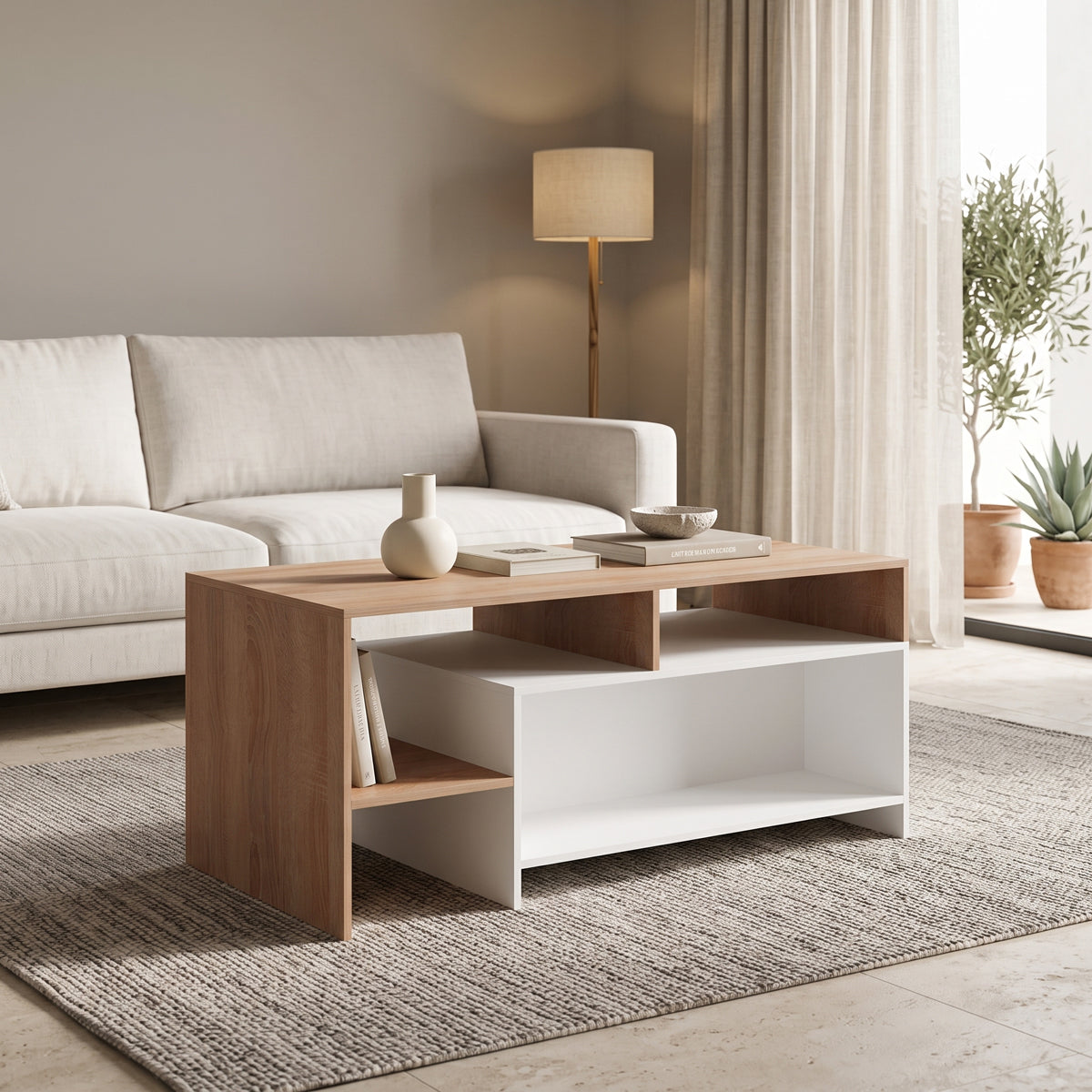 Τραπέζι σαλονιού Consa pakoworld sonoma - λευκό 120x60x53.6εκ