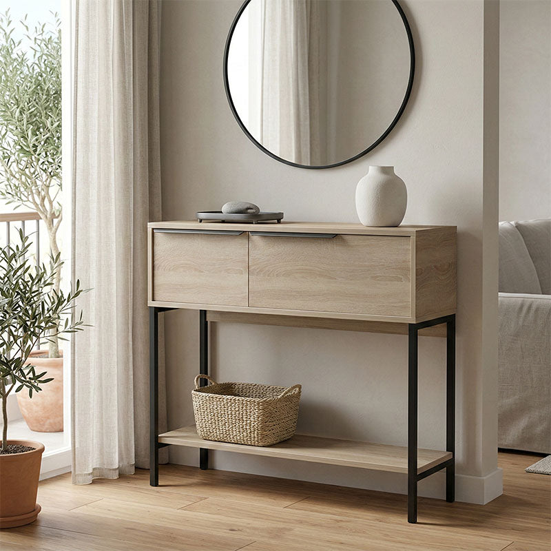 Κονσόλα Nordic pakoworld σε sonoma-μαύρη απόχρωση 90x29,5x76εκ