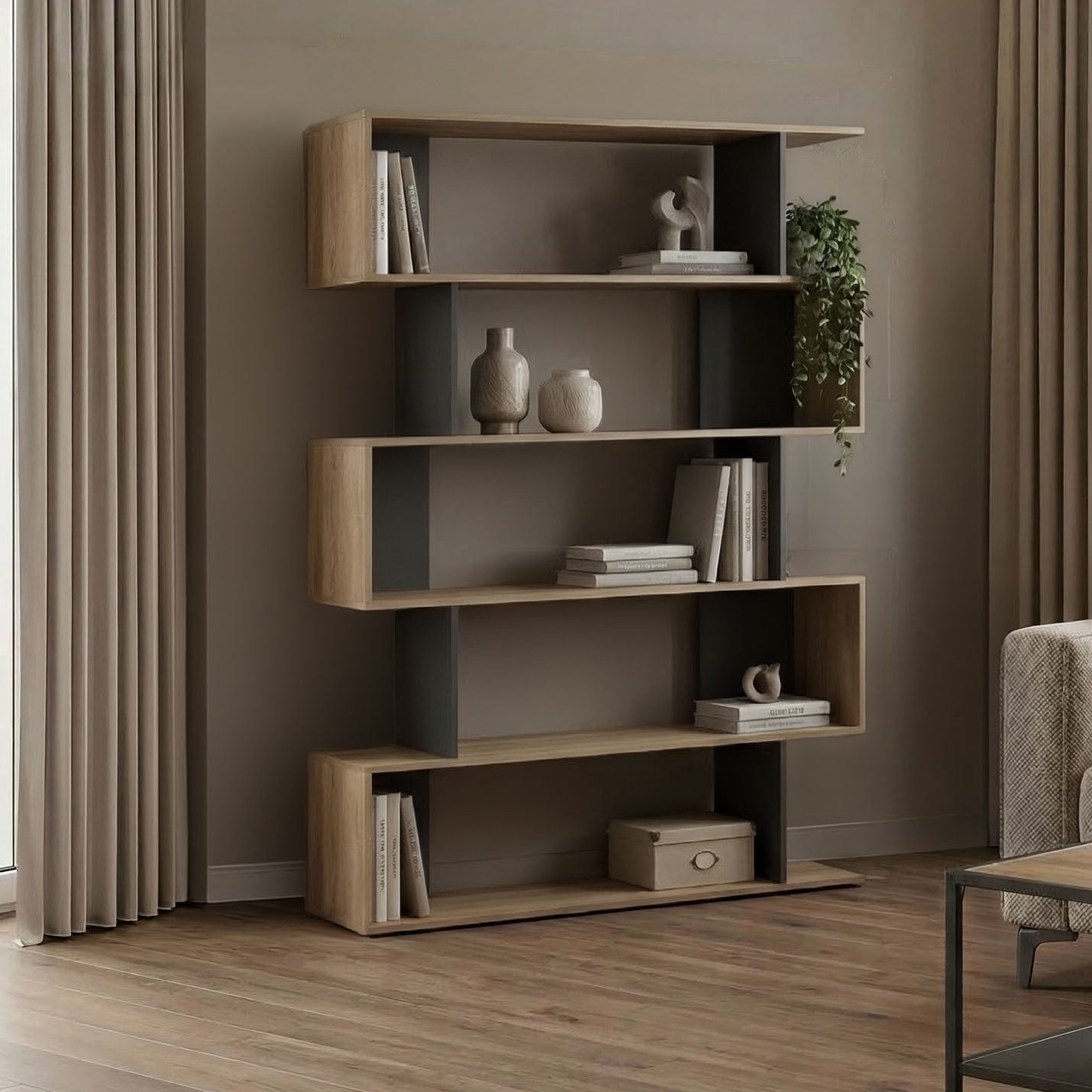 Βιβλιοθήκη Tetri pakoworld sonoma-ανθρακί 121.8x25.4x158.8εκ