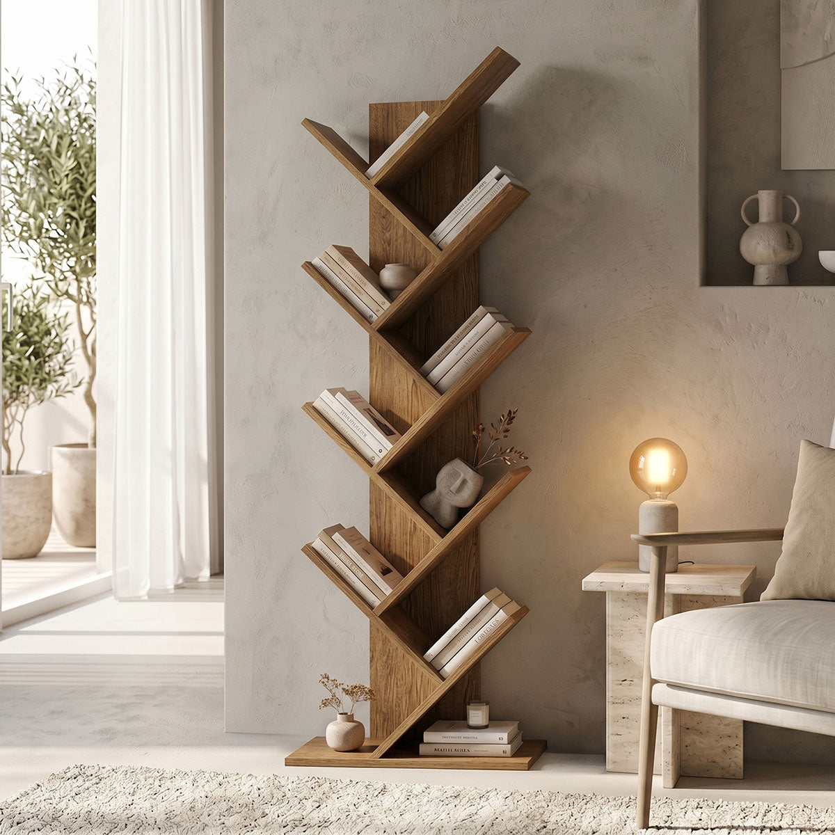 Βιβλιοθήκη Fyllo pakoworld καρυδί 50x25x141.5εκ