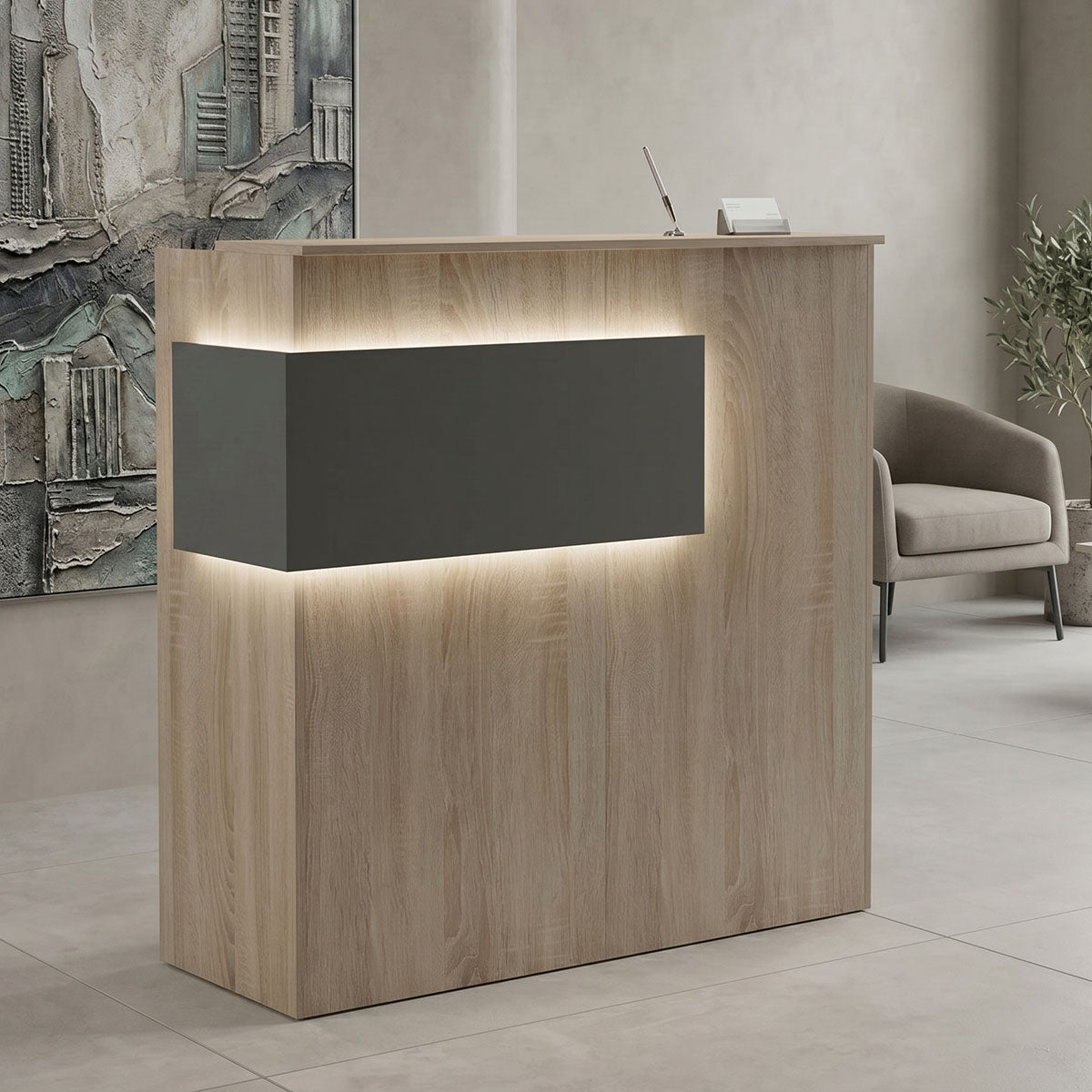 Γραφείο reception Optima pakoworld με led sonoma-ανθρακί 110x40x110εκ