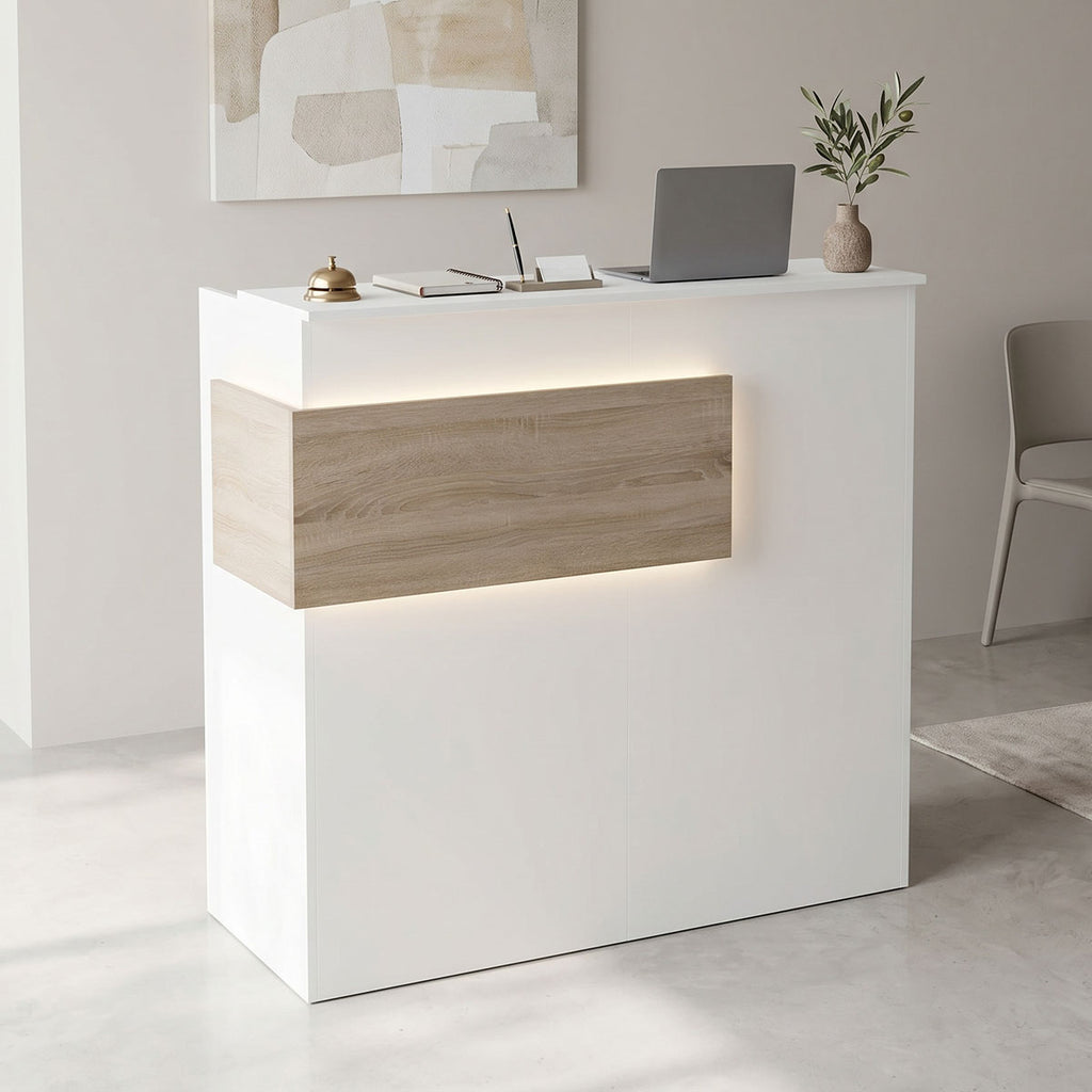 Γραφείο reception Optima pakoworld με led λευκό-sonoma 110x40x110εκ