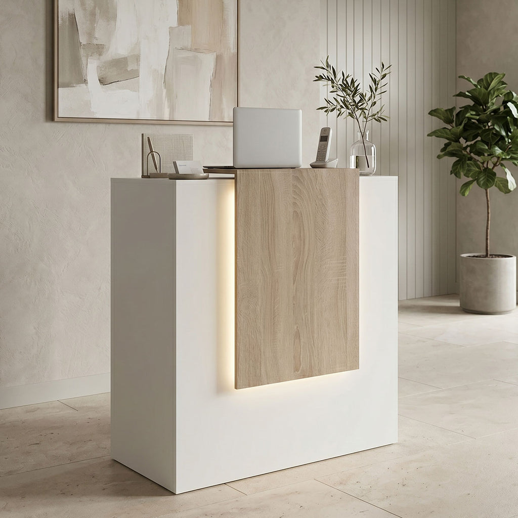 Γραφείο reception Zowel pakoworld με led λευκό - sonoma 90x40x110εκ