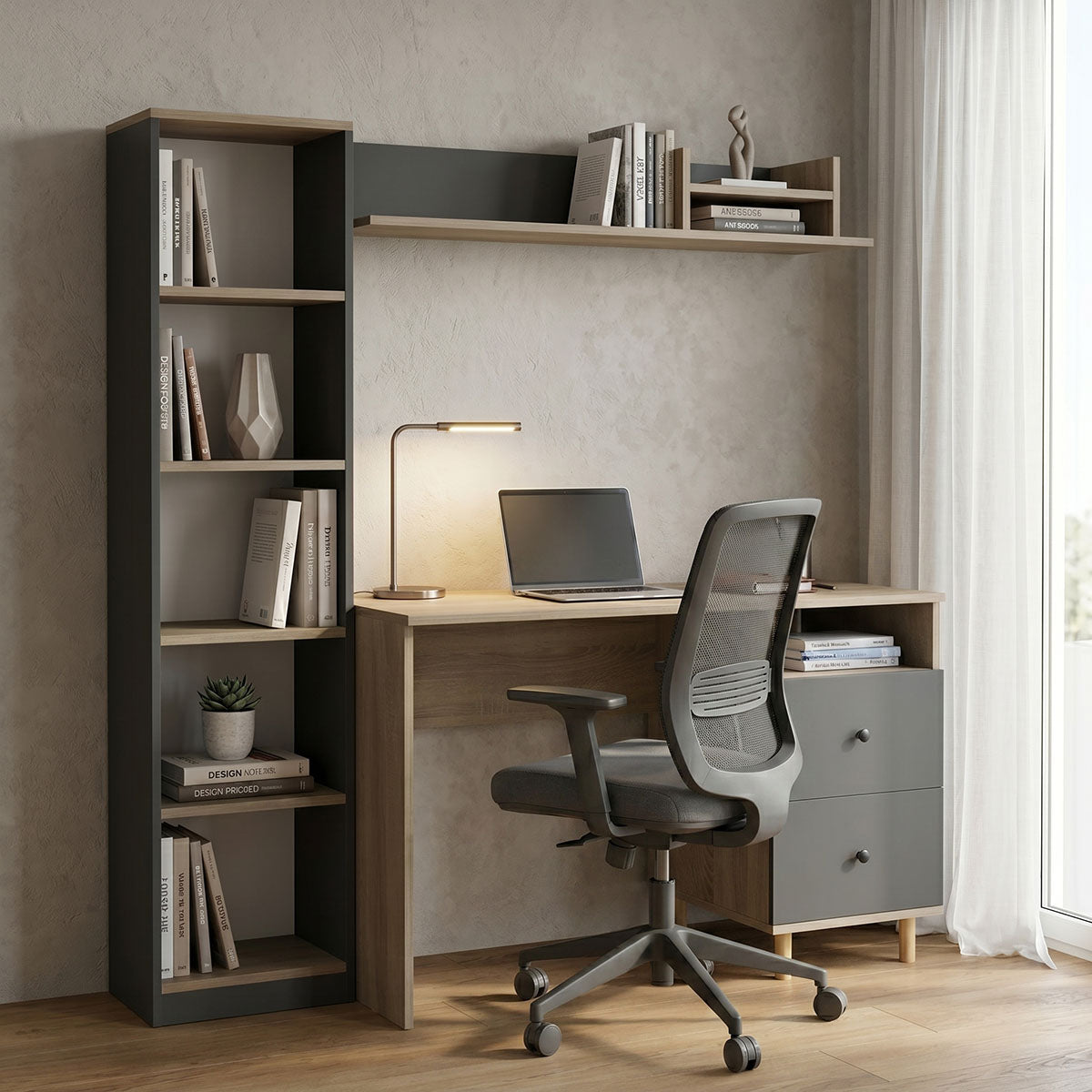 Σύνθεση γραφείου Kontor pakoworld sonoma-ανθρακί 160x50x158,2εκ