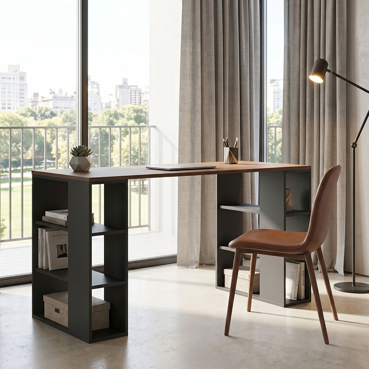 Γραφείο εργασίας Praga pakoworld ανθρακί- sonoma 140x60x75εκ