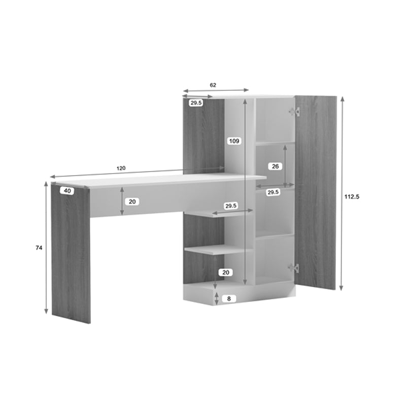 Γραφείο με βιβλιοθήκη και ντουλάπι Ofisio pakoworld sonoma-ανθρακί 152.3x40x120εκ