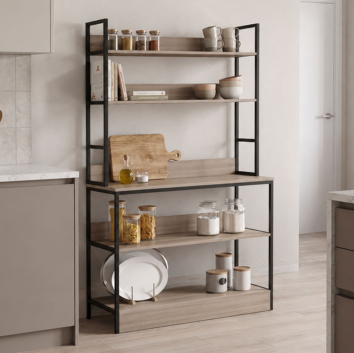 Επιδαπέδια ραφιέρα Oranis pakoworld sonoma-μαύρο 105x38x165εκ