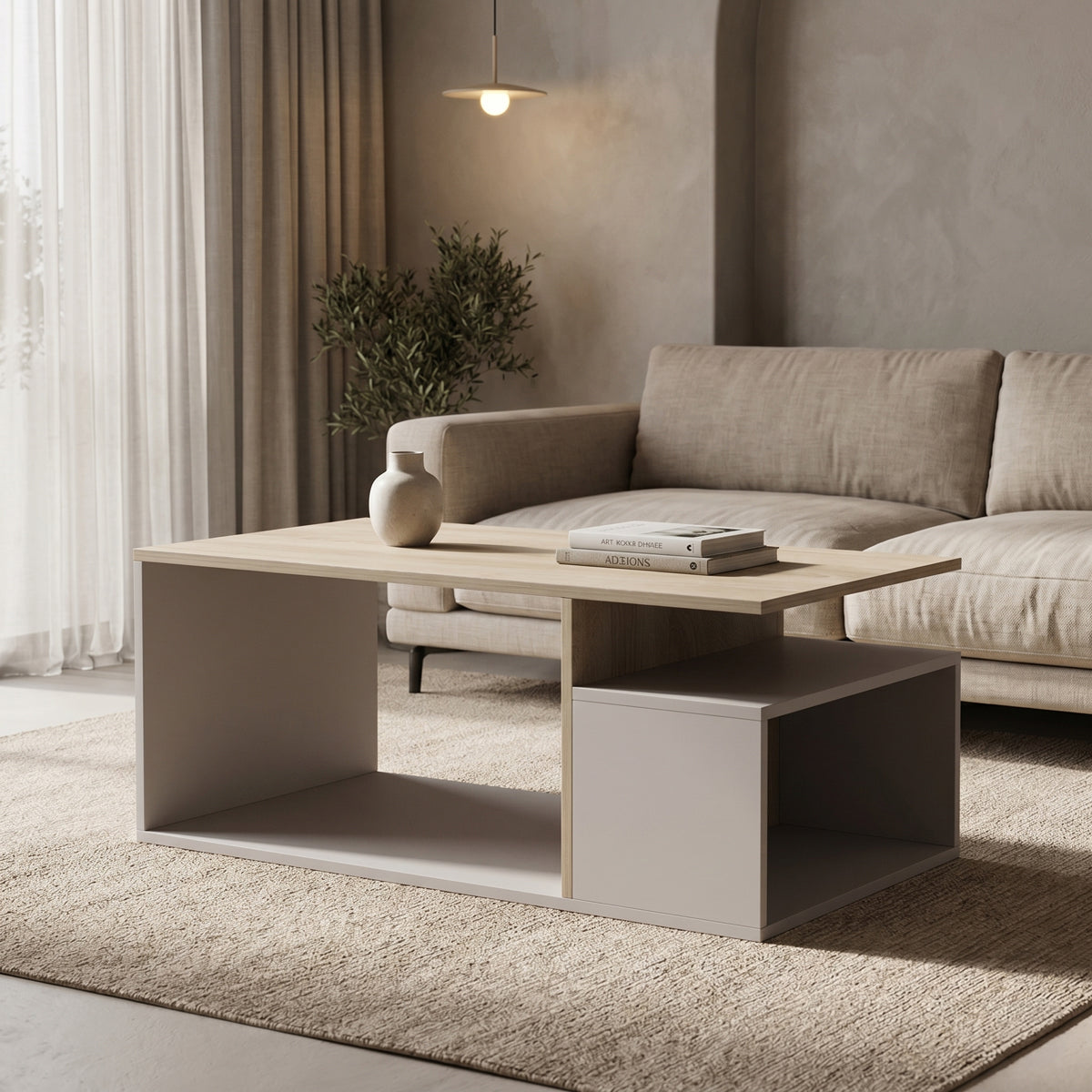 Τραπέζι σαλονιού Wendo pakoworld taupe-sonoma 91x37x50εκ