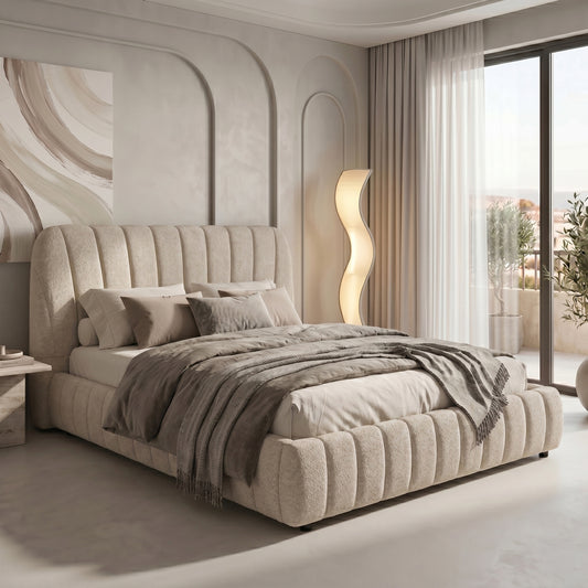 Κρεβάτι διπλό Leblank pakoworld μπεζ υφασμα με αποθηκευτικό χώρο 160x200εκ